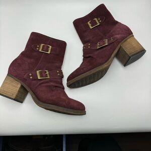 Bearpaw Womens Wine Amethyst Boots Size 9 Block Heel Purple Suede Leather